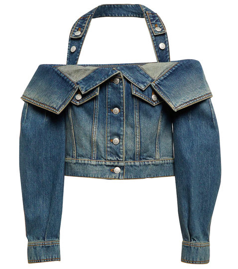 Off-shoulder denim jacket