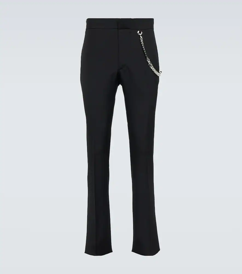 Chain-detail wool slim pants