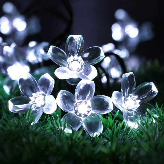 Solar Flower Garlands Outdoor,Waterproof 7M 50LED Lights- Cool White