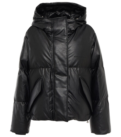 Logo faux leather padded jacket