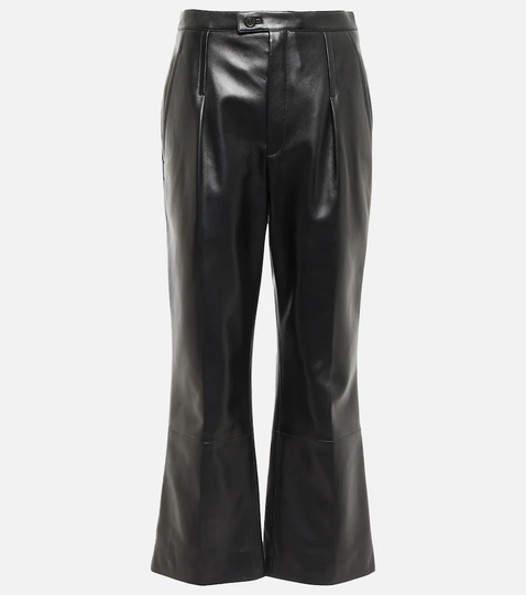 Leather straight cropped pants