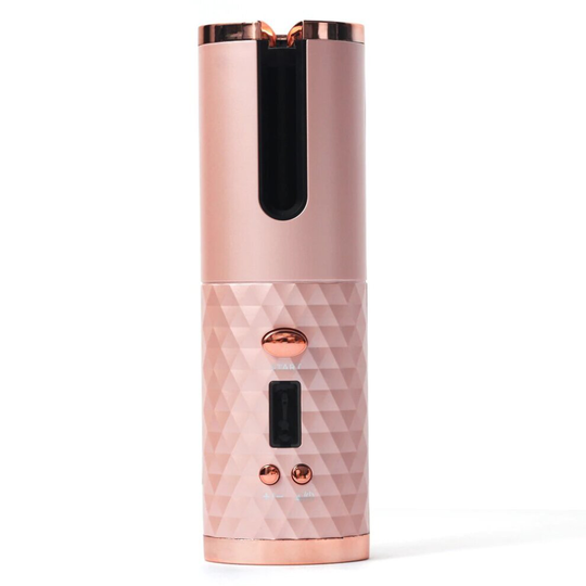 (Pink) Wireless Auto-Rotating Ceramic Hair Curling Wand