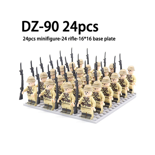(DZ-DZ-90 24pcs) Military Building Blocks Minifigures 24pcs Assembling Rifle Models Eight-nation Phalanx Accessories Military Games Collections Puzzle