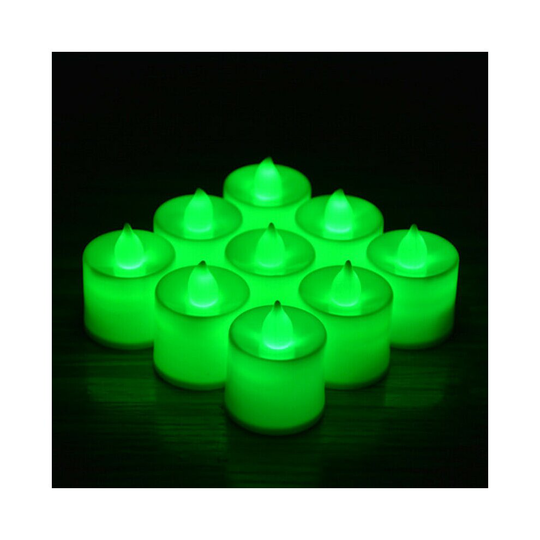 (Green & No Flickering Type) Small Electric LED Candle Tea Lights Flameless Battery Powered Valentine Decor