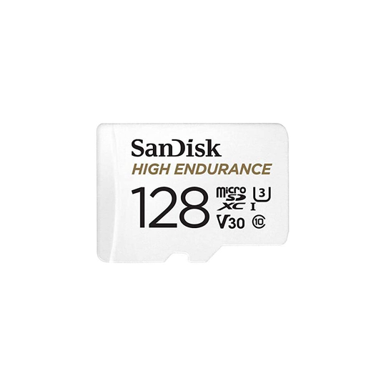 SanDisk HIGH ENDURANCE Video Monitoring for Dashcams & Home Monitoring 128 GB microSDXC Memory Card + SD Adaptor, Up to 100 MB/s read and 40 MB/s