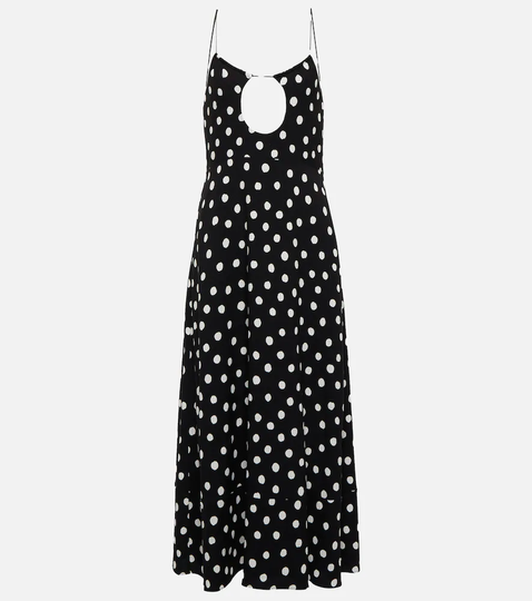 Polka-dot cutout midi dress