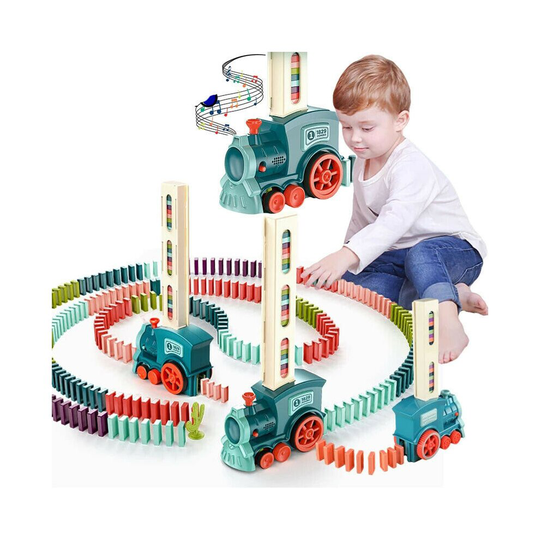 Kids Electric Domino Train Car Set Sound & Light Automatic Laying Dominoes Brick