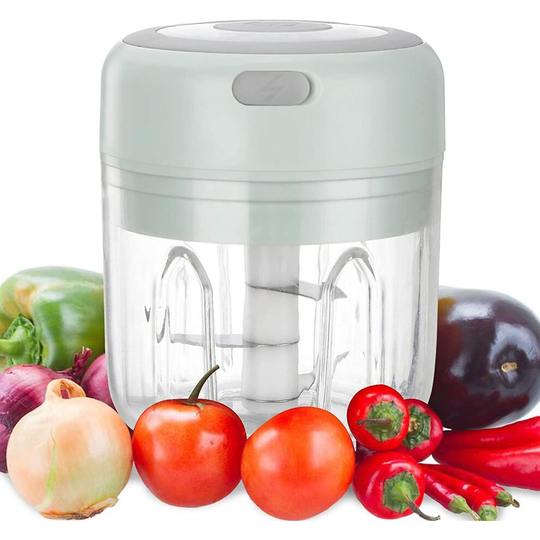 (Green) Electric Chopper Garlic Onion Cutter Fruit Meat Multi Chopper With Usb Charging 250ml