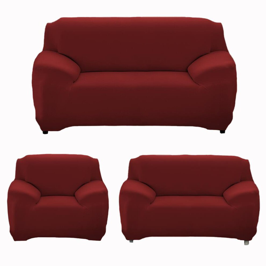 (4. Wine Red, 1 Seater(90-140cm)) Stretchable 1/2/3/4 Seater Sofa Cover Slipcover Couch Protector