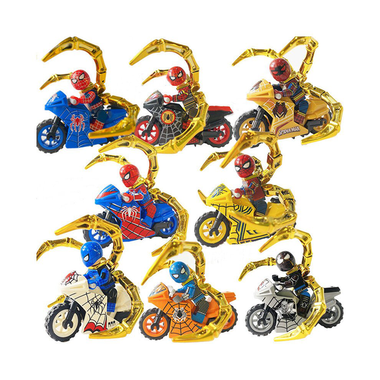 8Pcs Spiderman Motorcycle Mini Figures Building Blocks Toy
