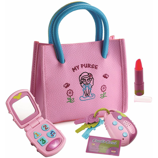 First Purse Girls Handbag Flip Phone Light up Remote Keys Lipstick Credit Card