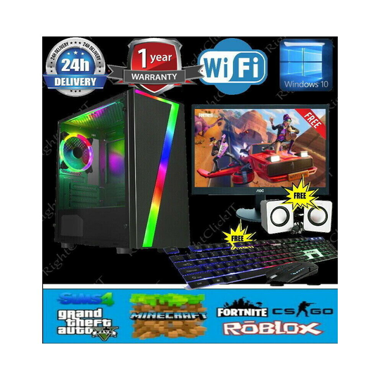 Gaming PC Computer Bundle Intel Quad Core i5 16GB 1TB 2GB GT710 Win10