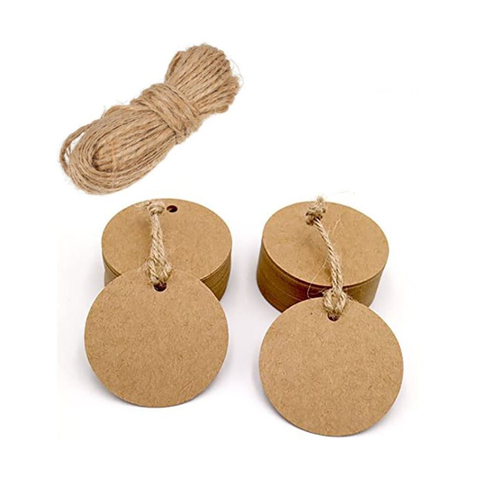 (Round Brown, 100) 50/100 Christmas Kraft Paper Gift Tags Price Wedding Scallop Label Blank Luggage