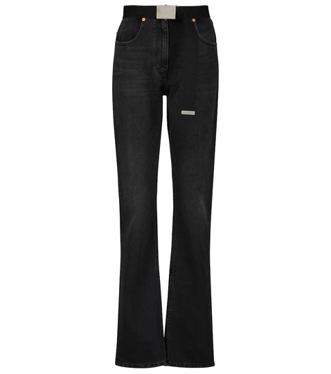 High-rise belted straight jeans