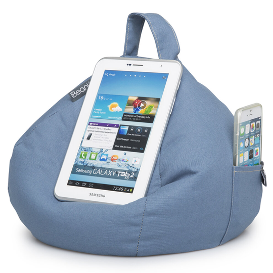 (Blue) iBeani Bean Bag Cushion Stand for iPad, Tablets & Ebook readers | Stable Tablet Holder for All Devices