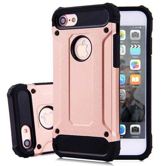 (Rose Gold, For Apple iPhone 8 Plus) Hybrid Armour Shockproof Bumper Phone Case