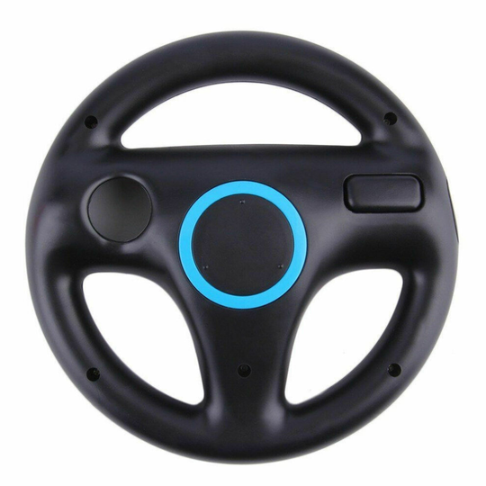 (Black) Game Racing Steering Wheel Compatible with Nintendo Wii + Wii U Mario Kart Remote Controller