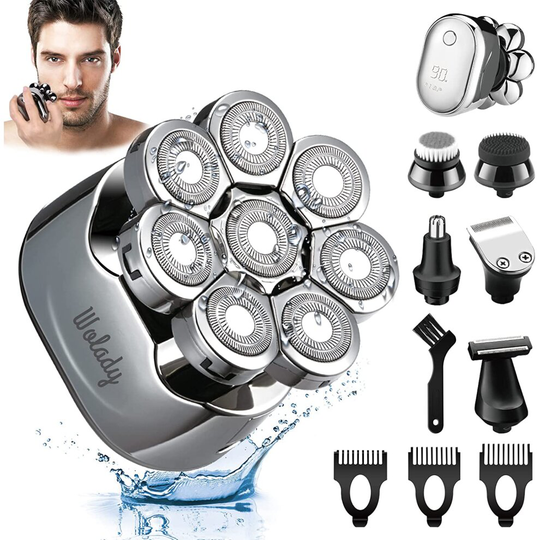 Cordless Mens Electric Shaver, 8-head Rotary Shaver, Wet & Dry Razor