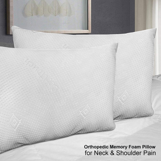 (MEMORY FOAM) PILLOW PAIR WHITE FILLED QUILTED PILLOW SET x2