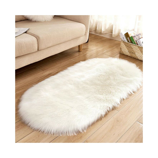 (White) Oval Circle Soft Shaggy Rug Living room Bedroom Carpet Floor Fluffy Mat Area Rug
