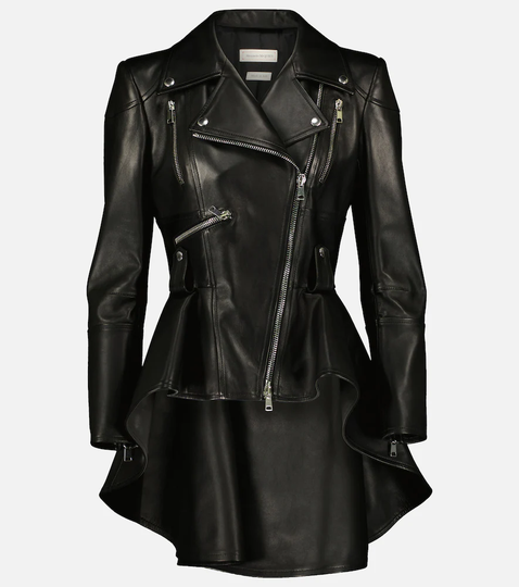 Peplum leather biker jacket