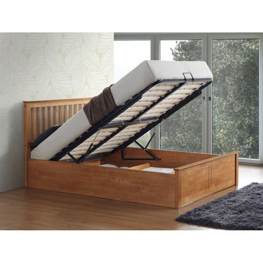 (King, Memory Foam Mattress) Melbourne Oak Ottoman Storage Bed and Mattress
