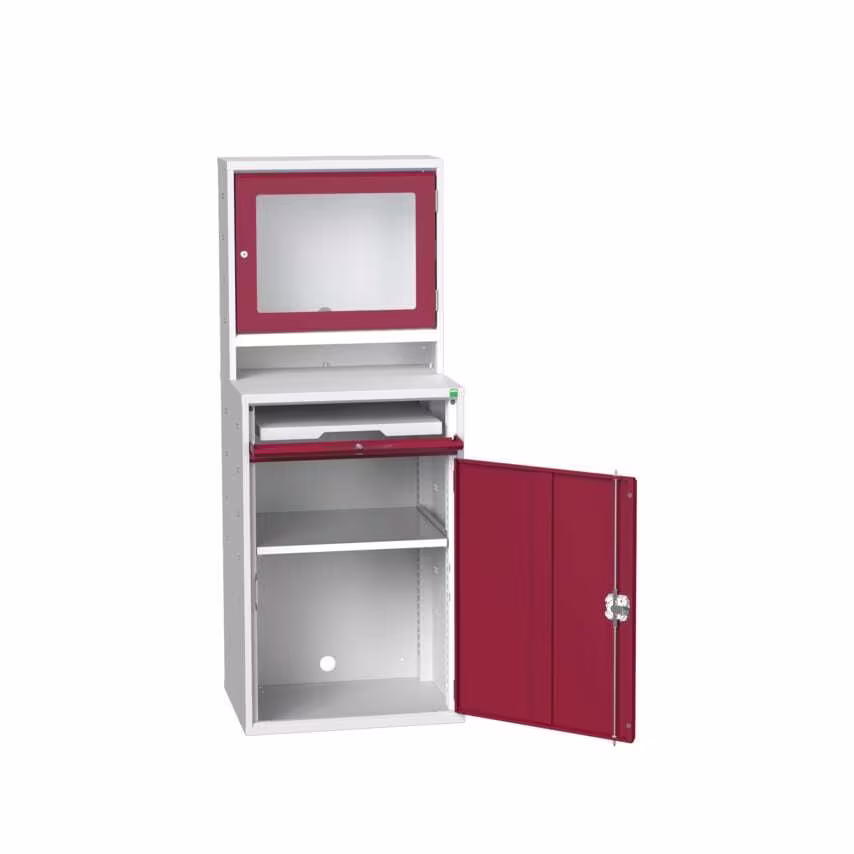Bott Verso Computer Cupboard 1050 x 550 x 1650 W/1 Shelf - Light Grey/Red
