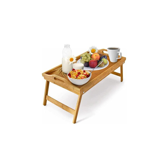 Klass Home Large Bamboo Bed Tray | Breakfast Tray | Bed Tray with Folding Legs | Breakfast in Bed Tray | Lap Tray Multipurpose Bed Desk & Tray Ta