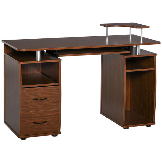HOMCOM Computer Office Desk Table Workstation w/ Keyboard Tray, Brown