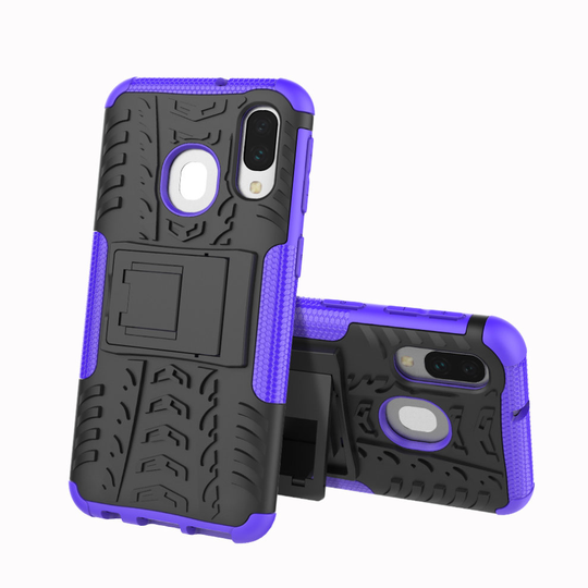 (Purple) Slim Armour Shockproof Case Cover Stand + LCD Guard for Samsung Galaxy A40