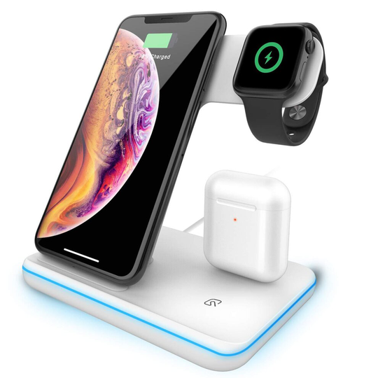 (TypeA White) 15w Fast Qi Wireless Charger Stand For Iphone 12 11 Xs Xr X 8 3 In 1 Charging Dock Station For Apple Watch 6 Se 5 4 Airpods Pro