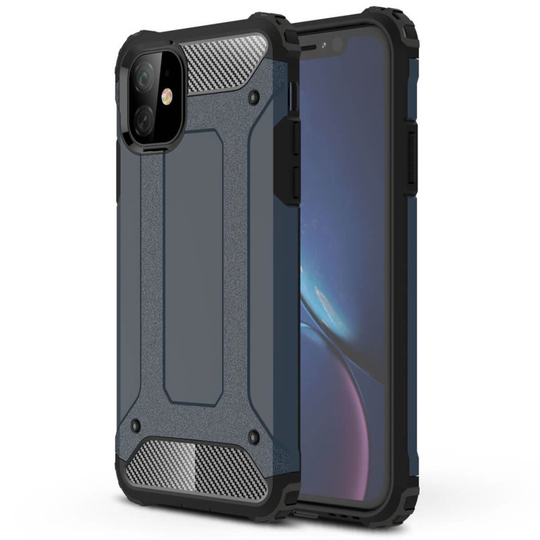 (Navy Blue, For Apple iPhone 11) Hybrid Armour Shockproof Bumper Phone Case