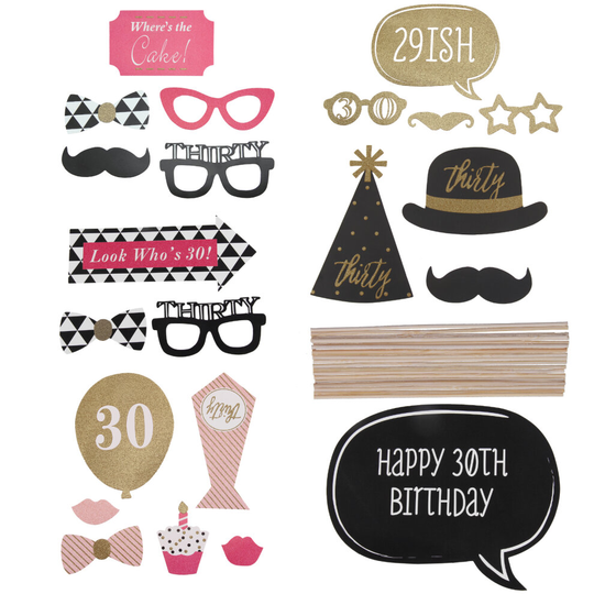 30th Birthday Party Props Selfie Photo Booth Favour DIY Kit Pink Gold 20 Pcs