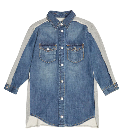 Denim and jersey sweater dress