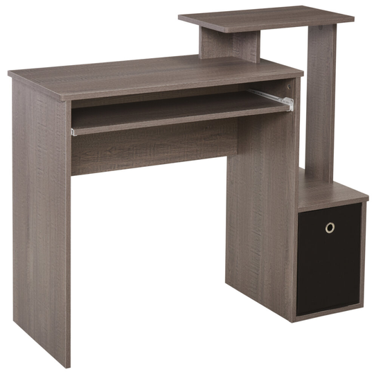 HOMCOM Computer Desk with Sliding Keyboard Tray Storage Drawer Grey