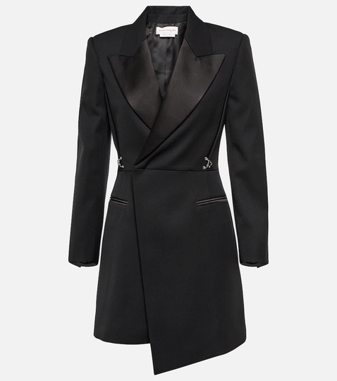 Asymmetric wool blazer minidress