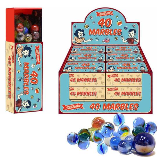 40 Mixed Glass Marbles in a Colourful Box