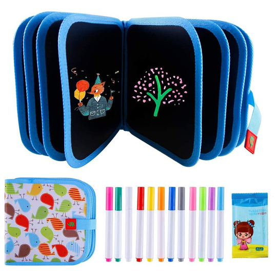 Kids Erasable Doodle Book Drawing Writing Boards with 12 Coloring Pens