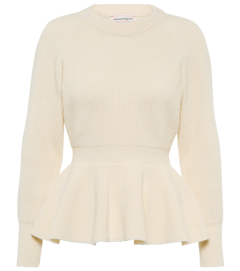Ribbed-knit wool peplum sweater