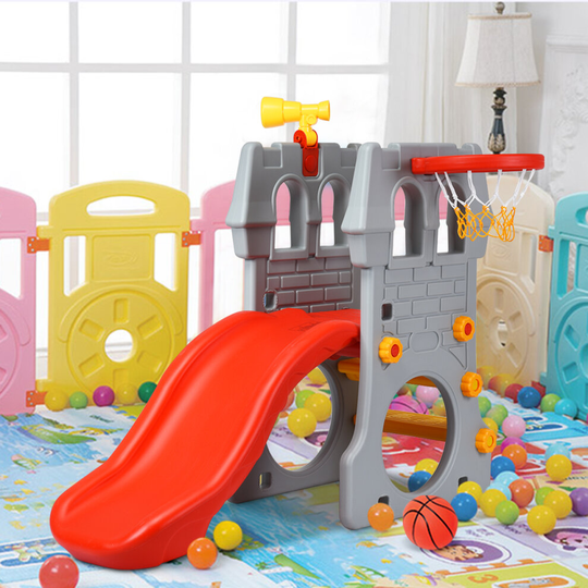 Baby Toddler 2-Step Castle Slide Kids Indoor Outdoor Play Set W/ Basketball Hoop