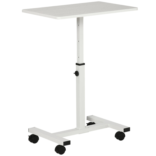 HOMCOM Mobile Laptop Table, End Table w/ Wheel Height Adjustable White