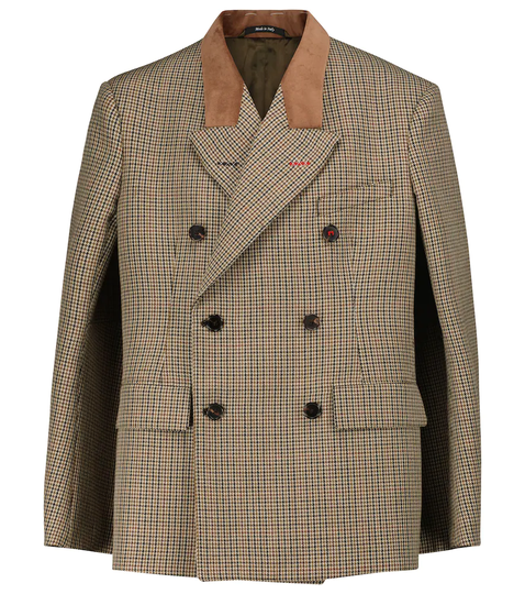 Houndstooth wool cape blazer