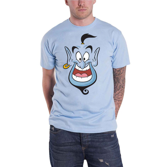 (XXL, Light Blue) Aladdin T Shirt Genie Face new Official Disney Mens Light Blue