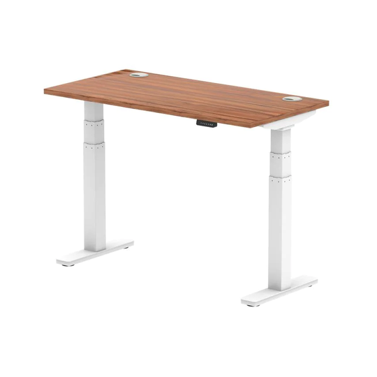 Dynamic Air 1200/600 Walnut Height Adjustable Desk with Cable Ports with White L