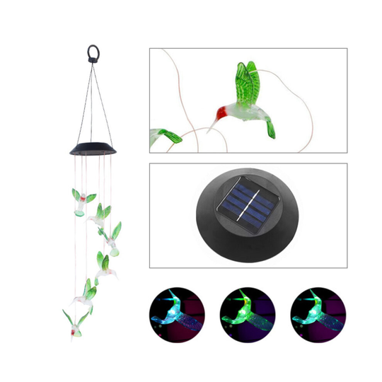 Hanging Hummingbird LED Outdoor RGB Wind Chimes Solar Powered Lamp