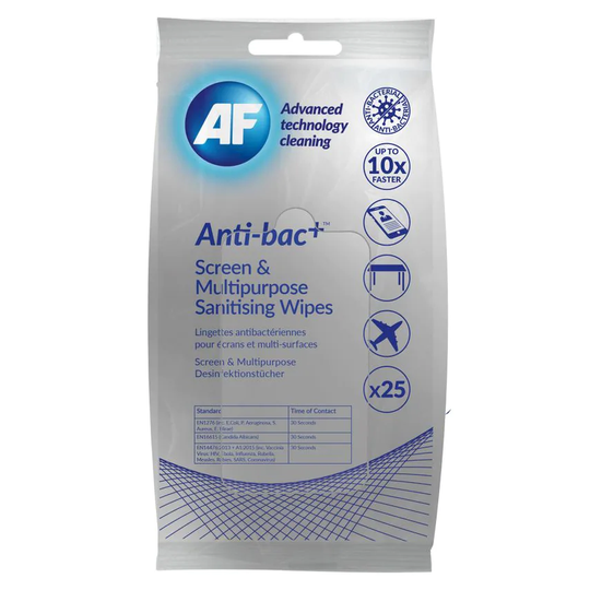 AF AF Antibacterial Sanitising Screen and Multipurpose Wipes (Pack 25) ABTW025P
