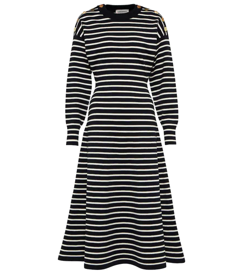 Striped wool-blend midi dress