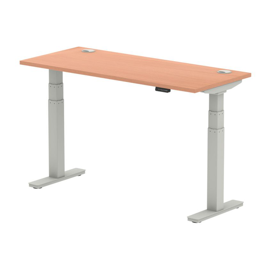 Dynamic Air 1400/600 Beech Height Adjustable Desk with Cable Ports with Silver L
