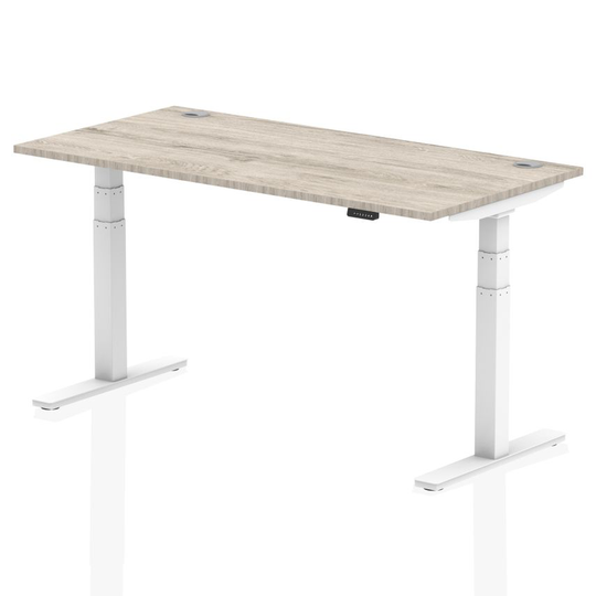 Dynamic Air 1600/800 Grey Oak Height Adjustable Desk with Cable Ports with White