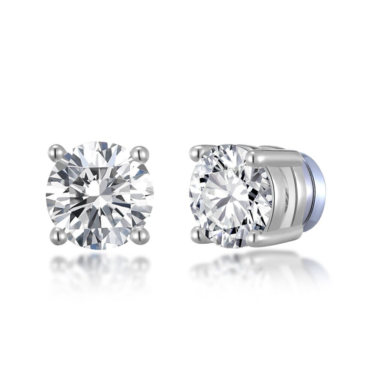 Silver Plated Round Magnetic Clip On Stud Earrings Created with Swarovski Crystals